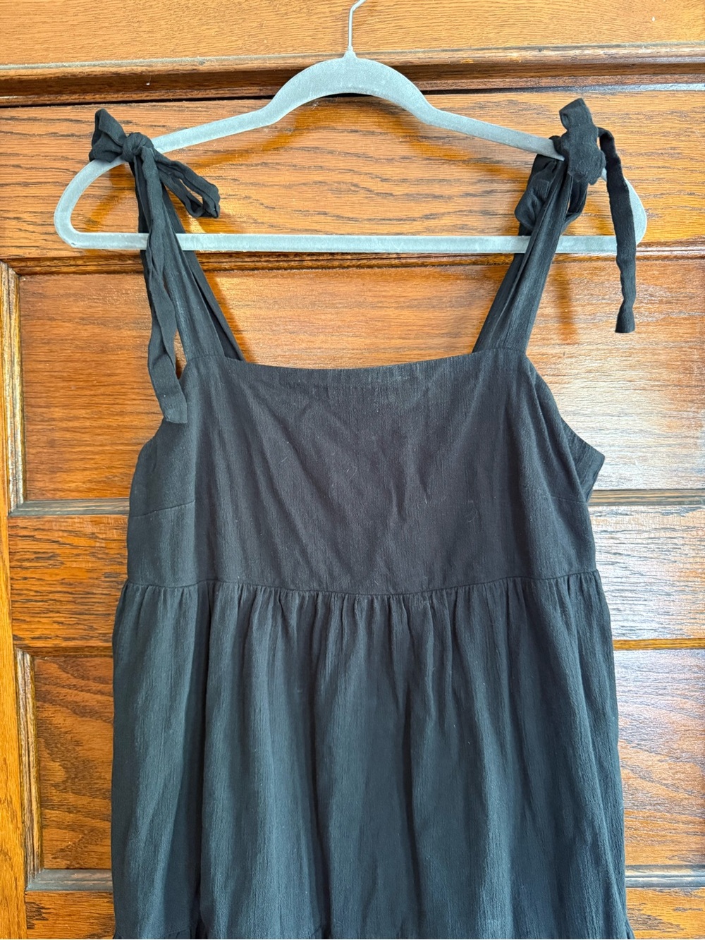 MADEWELL 100% Cotton Tie Strap Shoulder Tiered Midi Babydoll Dress Flowy Black S - Picture 2 of 8